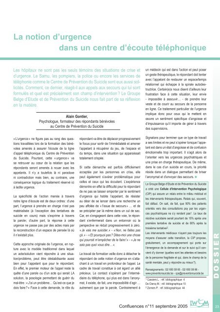 Urgences psychiatriques et interventions de crise - Institut wallon ...