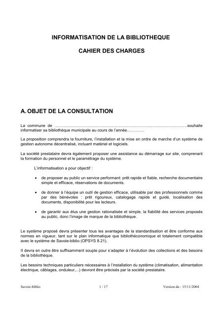 Modèle de cahier des charges - Médiathèque départementale de ...