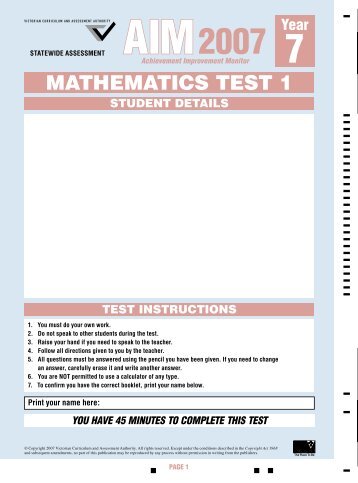 AIM Year 7 Mathematics Test 1 2007 - Victorian Curriculum and ...
