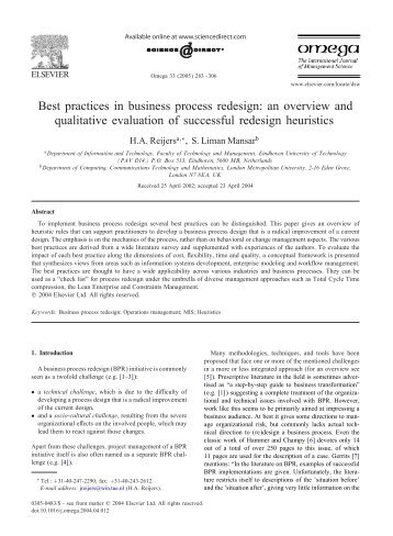 Best practices in business process redesign: an overview and ...