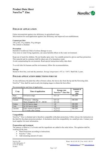 Product Data Sheet NoroTec™ Zinc