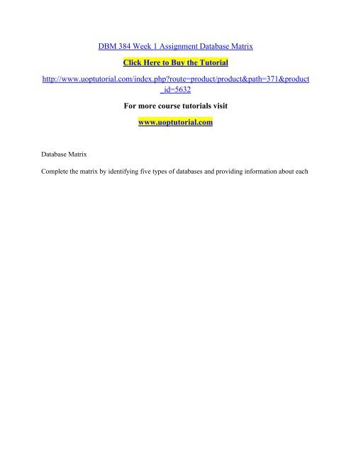 DBM 384 Week 1 Assignment Database Matrix