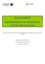 Social Isolation Development of an Assessment Tool for HACC Services