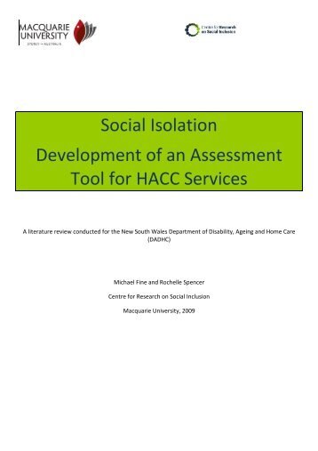 Social Isolation Development of an Assessment Tool for HACC Services