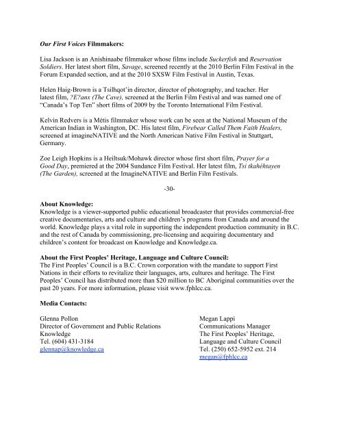 Press Release June 17, 2010 - First Peoples