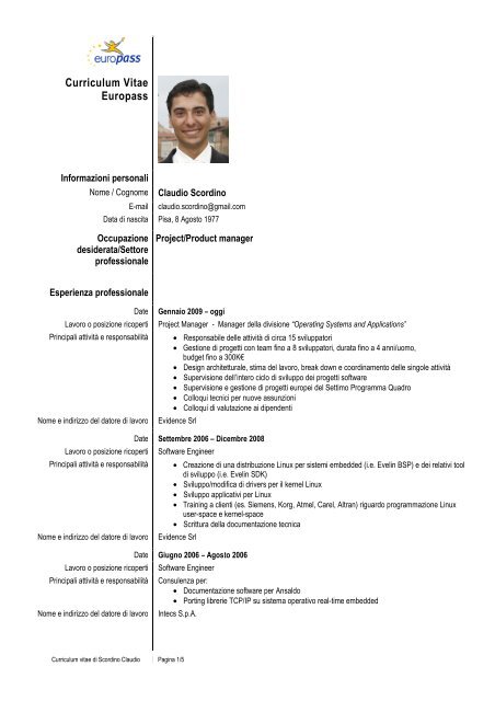 Curriculum Vitae Europass Scuola Superiore Sant'Anna