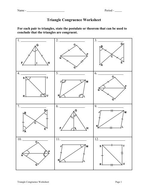 Triangle Congruence Worksheet Pdf