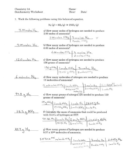 Stoichiometry Worksheet Answers