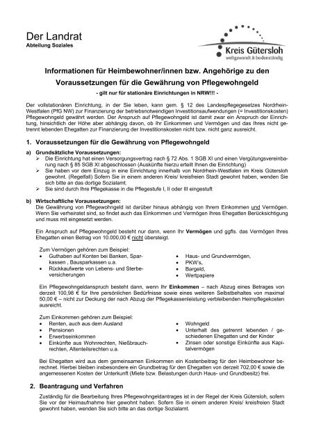 Informationen zum Pflegewohngeld