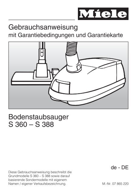Gebrauchsanweisung Bodenstaubsauger S 360 – S 388 - Miele