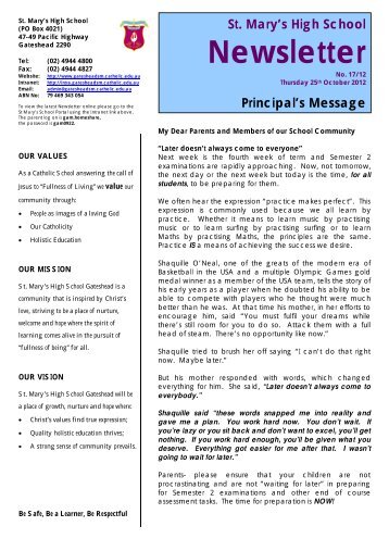 Newsletter - St Mary's High School