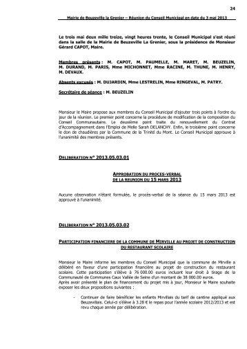 Compte rendu de la réunion du Conseil Municipal du 3 mai 2013