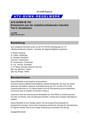 ATV-DVWK-M 765 Emissionen aus der ... - DWA Shop