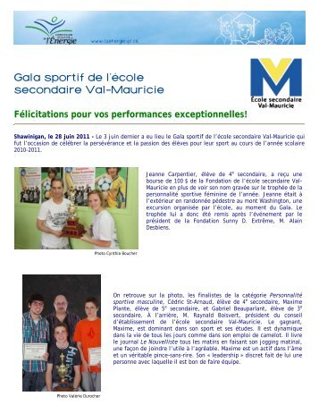 Gala sportif de l'Ã©cole secondaire Val-Mauricie FÃ©licitations pour vos ...