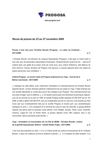 Revue de presse du 23 au 27 novembre 2009 - BollorÃ©