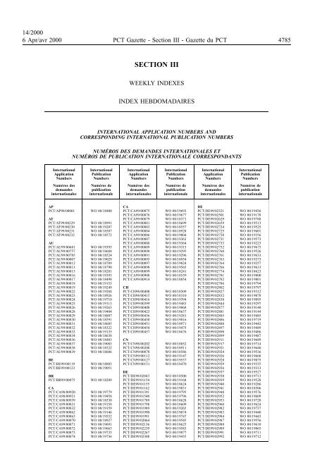 PCT/2000/14 : PCT Gazette, Weekly Issue No. 14, 2000 - WIPO