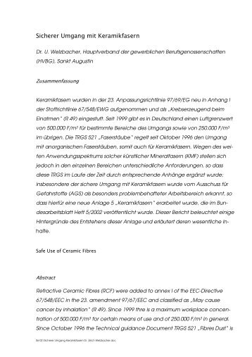 Sicherer Umgang mit Keramikfasern - DKFG