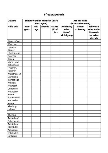 Pflegetagebuch Zum Ausdrucken