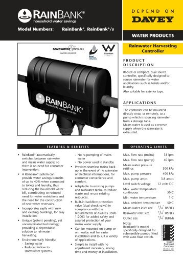 RainBankÂ®, RainBankÂ®/s Rainwater Harvesting Controller