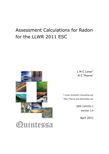 Limer LMC and Thorne MC, Assessment Calculations for Radon for ...