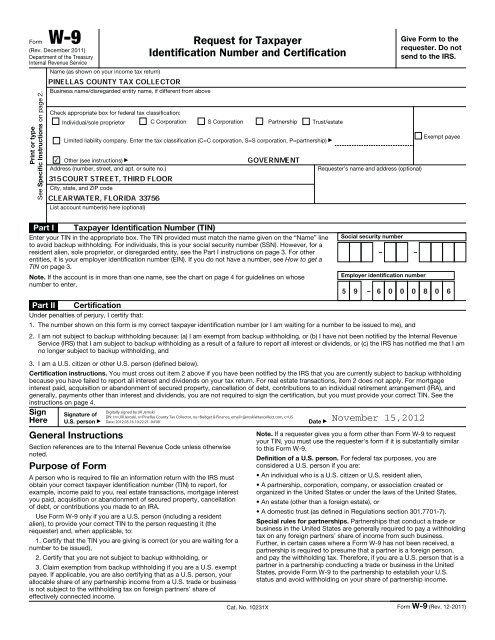国内外の人気集結！ Tax Collector W-9 for Vendors - Pinellas County Tax 洋書