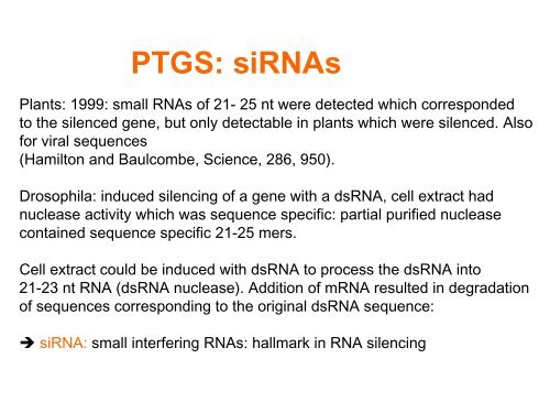 Post Transcriptional Gene Silencing in Plants (PTGS) - Eurasnet.info