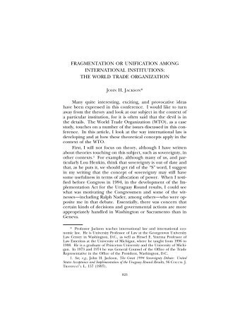 John H. Jackson, Fragmentation or Unification Among International ...