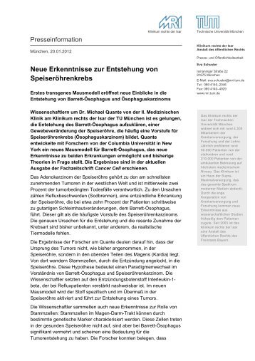 Neue Erkenntnisse zur Entstehung von Speiseröhrenkrebs