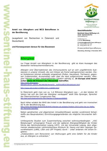 Allergiker - Sentinel-Haus Stiftung eV