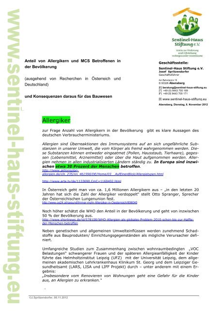Allergiker - Sentinel-Haus Stiftung eV