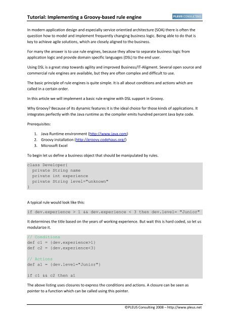 Tutorial: Implementing a Groovy-based rule engine - Pleus Consulting
