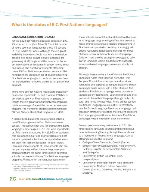 What is the status of BC First nations languages? - First Peoples