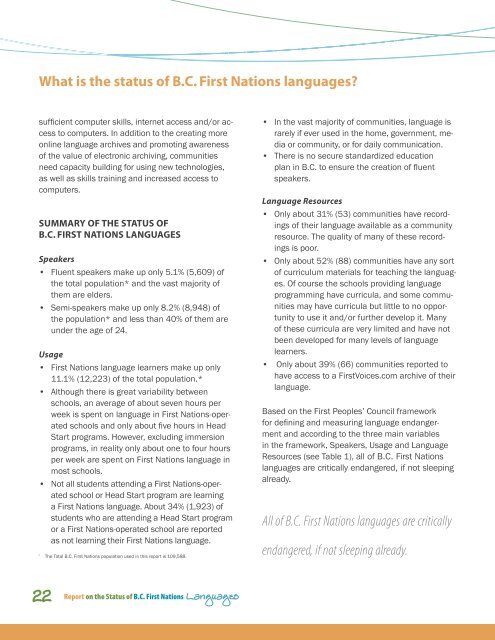 What is the status of BC First nations languages? - First Peoples