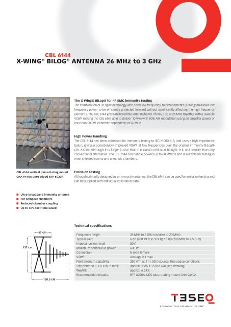 X-WINGÂ® BILOGÂ® ANTENNA 26 MHz to 3 GHz - Unitest.com