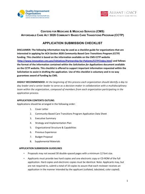 Cms Application Submission Checklist Gmcf