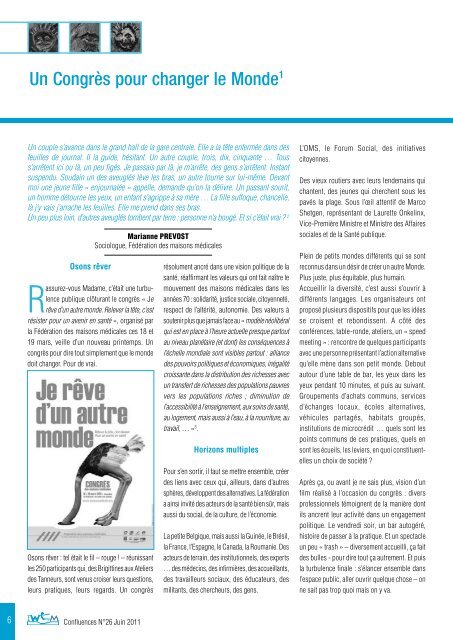 Ouvrir le Confluence 26 en pdf - Institut wallon pour la santÃ© mentale ...