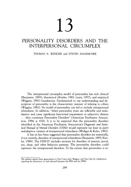 Personality disorders and the interpersonal circumplex
