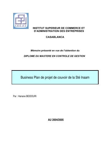 Business Plan de projet de couvoir de la Sté Inaam - Plan D'affaires