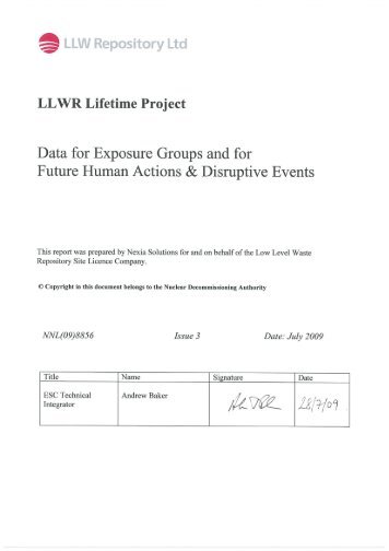 Thorne MC, LLWR Lifetime Project: Data for Exposure Groups and ...