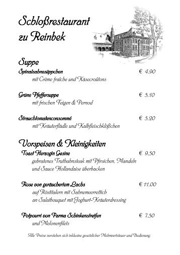 Schloßrestaurant Schloßrestaurant zu Reinbek zu ... - Schloß Reinbek