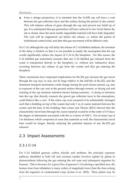 Limer LMC, Assessment Calculations for C-14 Labelled Gas and ...