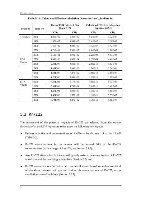 Limer LMC, Assessment Calculations for C-14 Labelled Gas and ...