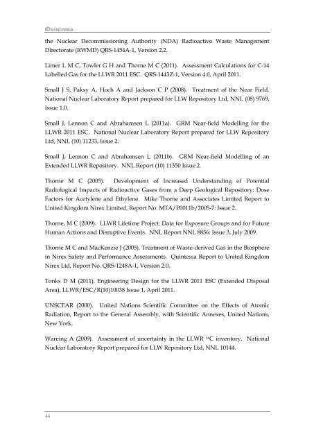 Limer LMC, Assessment Calculations for C-14 Labelled Gas and ...