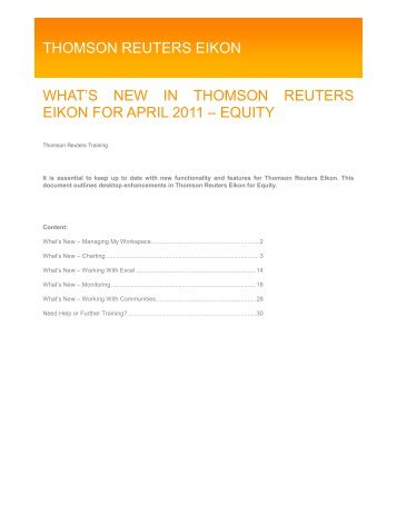 What s New in Thomson Reuters Eikon for April 2011 - Training from ...