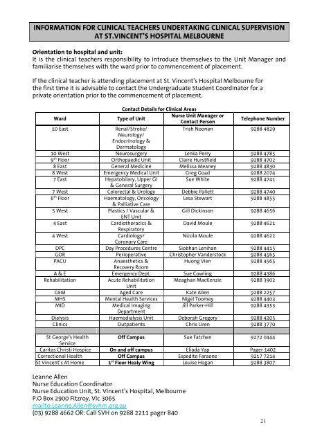 St. Vincent's Hospital Melbourne Information & Guidelines for ...