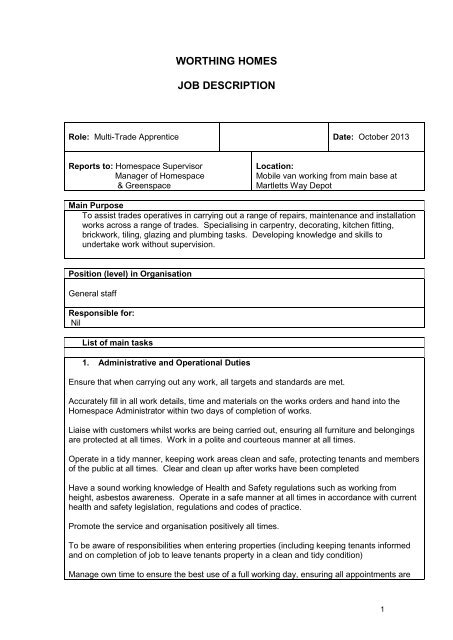 job description multi trade apprentice worthing homes working without supervision