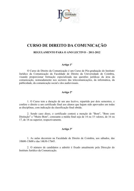 CURSO DE DIREITO DA COMUNICAÃÃO - Faculdade de Direito