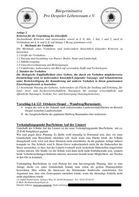 Anregungen und Bedenken LÃ¼ 123- gesamt - Pro Oespeler