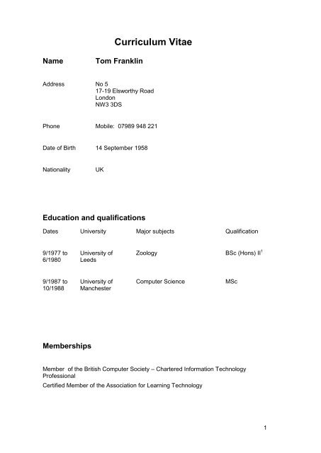 Full curriculum Vitae - Franklin Consulting