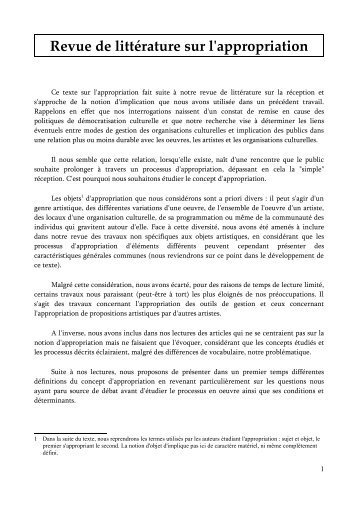 Revue de littérature - appropriation - Projet Valeur(s)